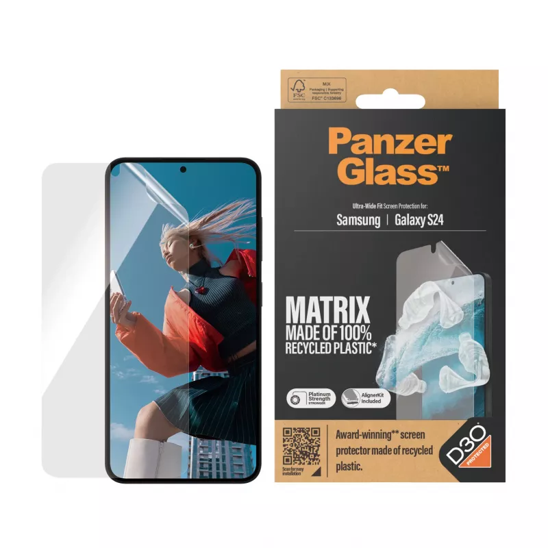 PanzerGlass ® ECO MATRIX -näytönsuojakalvo D3O® Samsung Galaxy S24 | Ultra-Wide Fit AlignerKitillä