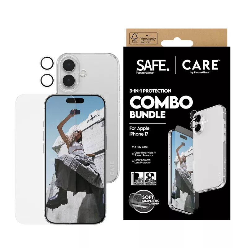 PanzerGlass 3-in-1 Combo Bundle iPhone 17 – näytönsuojaus, kameran linssinsuojaus ja kotelo