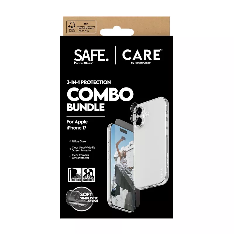 PanzerGlass 3-in-1 Combo Bundle iPhone 17 – näytönsuojaus, kameran linssinsuojaus ja kotelo