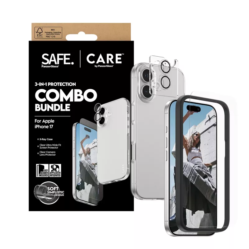PanzerGlass 3-in-1 Combo Bundle iPhone 17 – näytönsuojaus, kameran linssinsuojaus ja kotelo