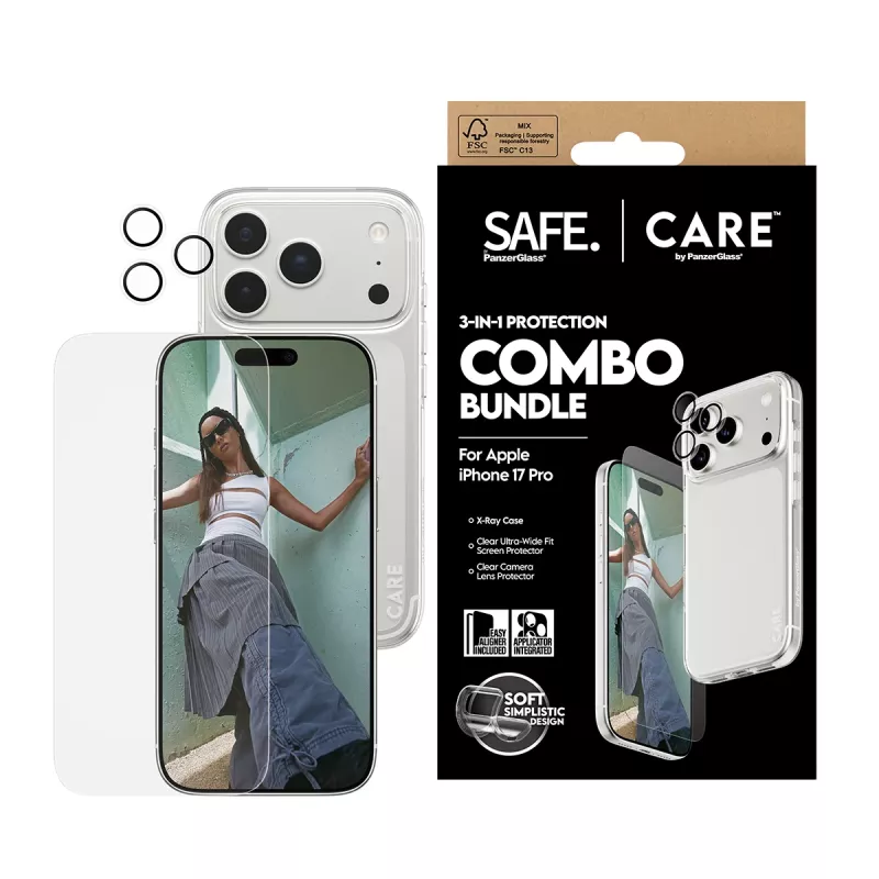 PanzerGlass 3-in-1 Combo Bundle iPhone 17 Pro CR40572 — näytönsuojaus, kameransuojus ja kotelo