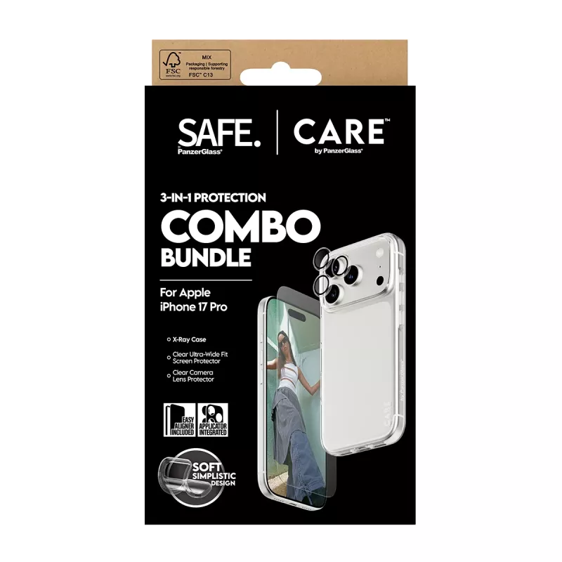 PanzerGlass 3-in-1 Combo Bundle iPhone 17 Pro CR40572 — näytönsuojaus, kameransuojus ja kotelo