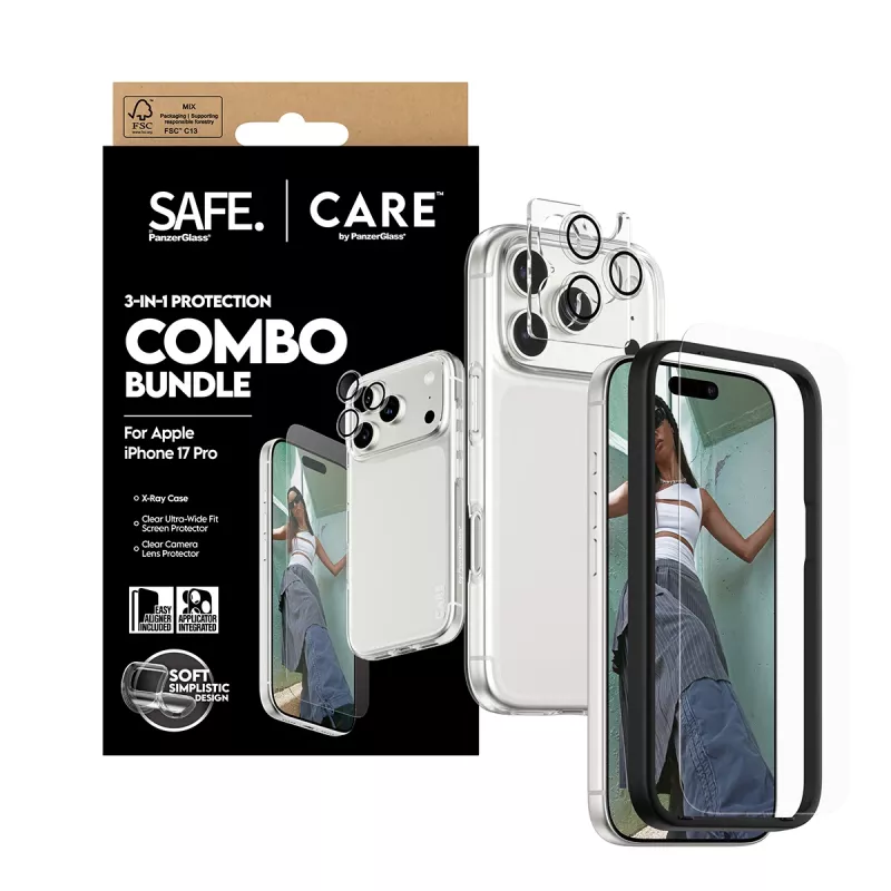 PanzerGlass 3-in-1 Combo Bundle iPhone 17 Pro CR40572 — näytönsuojaus, kameransuojus ja kotelo
