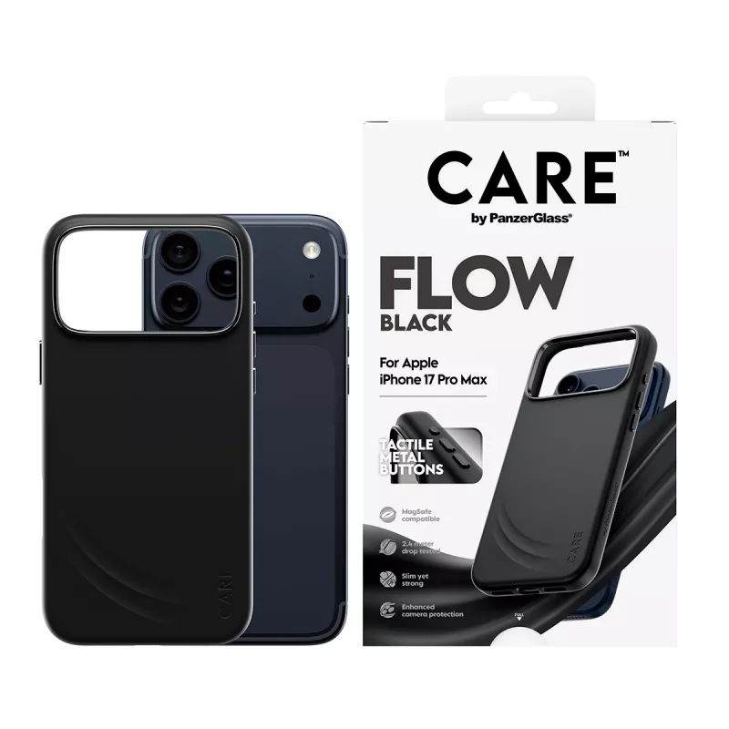 Suojakotelo PanzerGlass CARE by Feature FLOW iPhone 17 Pro Max, kotelo, musta, MagSafe-yhteensopiva