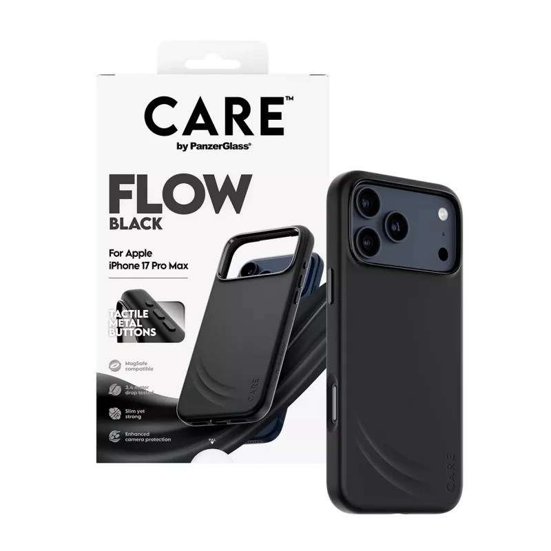 Suojakotelo PanzerGlass CARE by Feature FLOW iPhone 17 Pro Max, kotelo, musta, MagSafe-yhteensopiva
