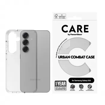 PanzerGlass suojakuori Samsung Galaxy S25, läpinäkyvä, Urban Combat kirkkaalla kehyksellä