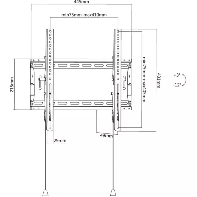 Techly ICA-PLB 59T television seinäteline 32-70 tuumaa (81-178 cm), kallistettava, 70 kg, ohut 49 mm, musta