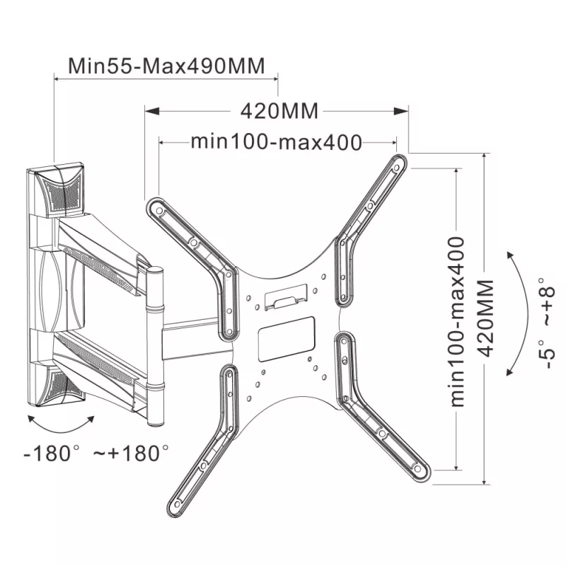 Techly ICA-PLB 271M television seinäteline 25-52 tuumaa, kääntyvä ja kallistettava, ohut, 40 kg, musta