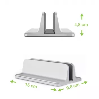 Kannettavan teline TECHLY pystysuora alumiininen kannettavan teline hopea enintään 17 tuuman (96×150×48 mm, 580 g)