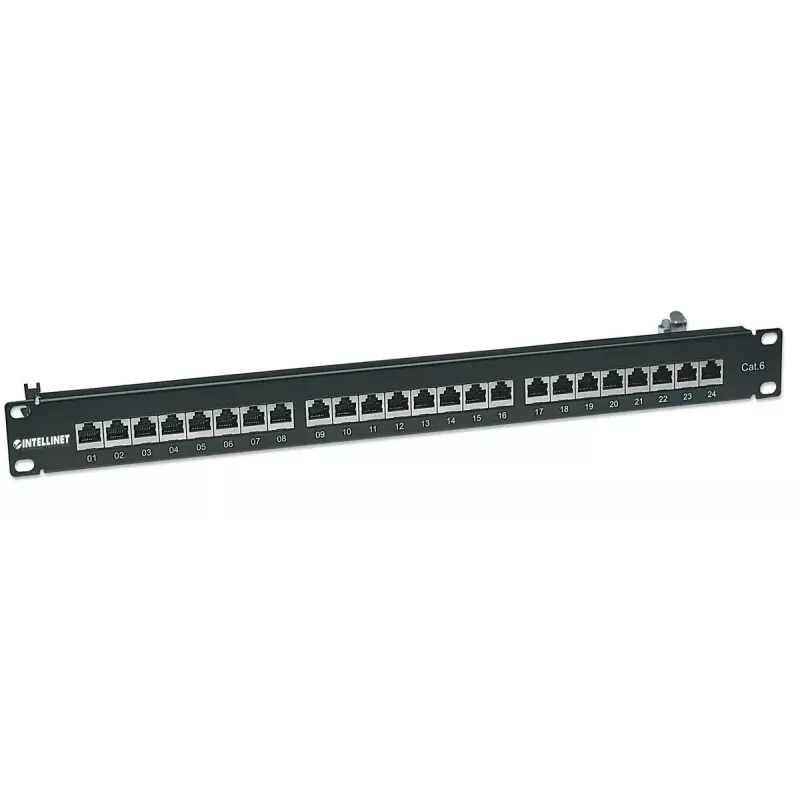 Intellinet patch-paneeli, Cat6, FTP, 24-porttinen, 1U, suojattu, 90° Top-Entry LSA-listat, musta