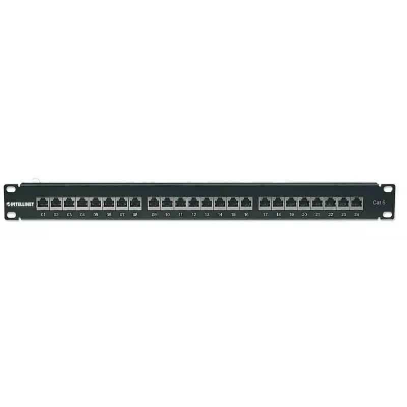 Intellinet patch-paneeli, Cat6, FTP, 24-porttinen, 1U, suojattu, 90° Top-Entry LSA-listat, musta