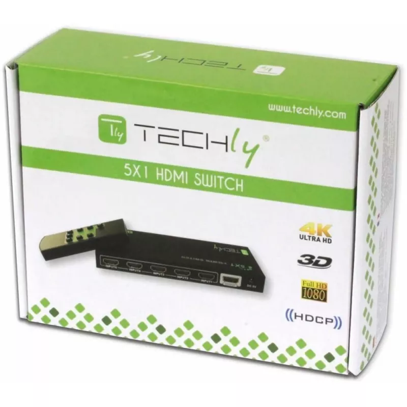 Techly 5 IN 1 OUT HDMI -kytkin kaukosäätimellä, 4Kx2K, 3D IDATA HDMI-4K51