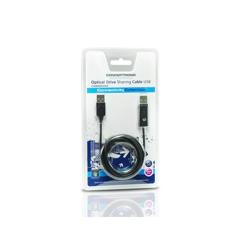 Conceptronic Optical Drive Sharing -kaapeli USB, 1,8 m, musta, USB A, USB A, uros/uros, 20 g
