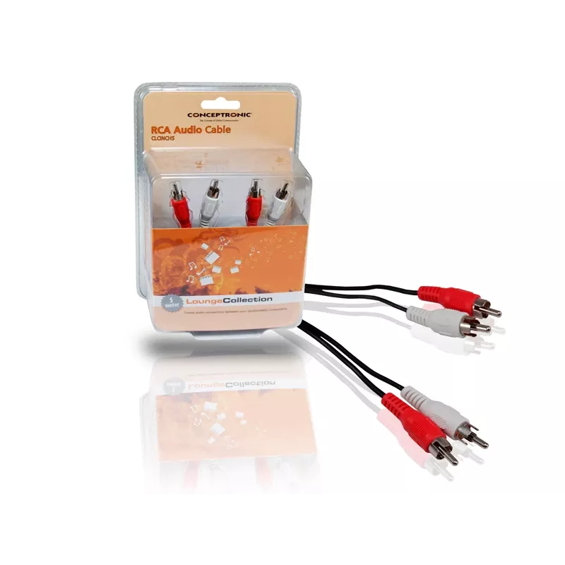 Conceptronic RCA-äänikaapeli, RCA, uros, RCA, uros, 5 m, musta