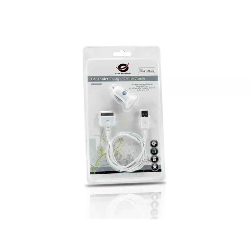 Conceptronic autolaturi tabletille 2A Apple-laitteille, savukkeensytytin, 5 V, valkoinen