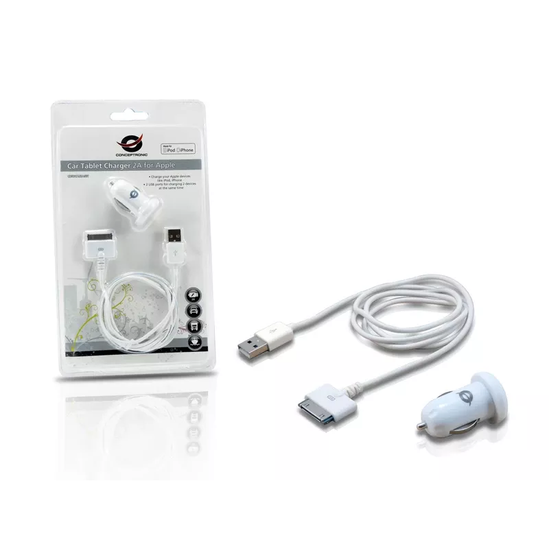 Conceptronic autolaturi tabletille 2A Apple-laitteille, savukkeensytytin, 5 V, valkoinen