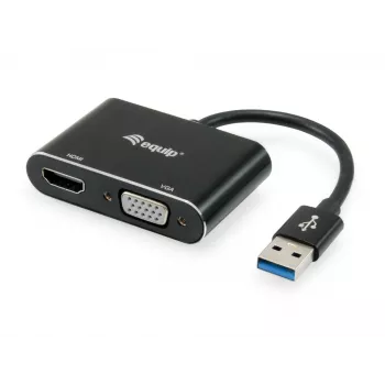 Equip USB 3.0 - HDMI/VGA (HD15) -sovitin, 3.2 Gen 1 (3.1 Gen 1), USB Type-A, HDMI-lähtö, 1920 x 1080 pikseliä
