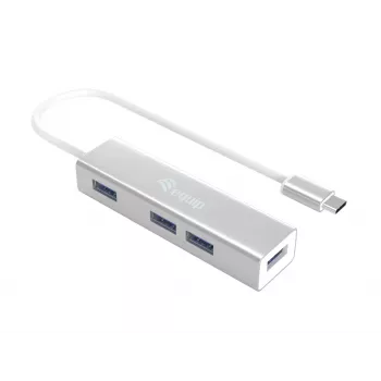 Equip USB-C - 4-porttinen USB 3.0 -keskitin, USB 3.2 Gen 1 (3.1 Gen 1) Type-C, USB 3.2 Gen 1 (3.1 Gen 1) Type-A, 5000 Mbit/s, hopea, alumiini, Windows 10, Windows 7, Windows 8