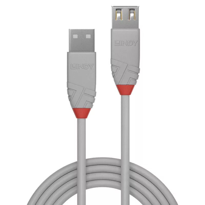 Lindy 1 m USB 2.0 Type-A-jatkokaapeli, Anthra Line, harmaa