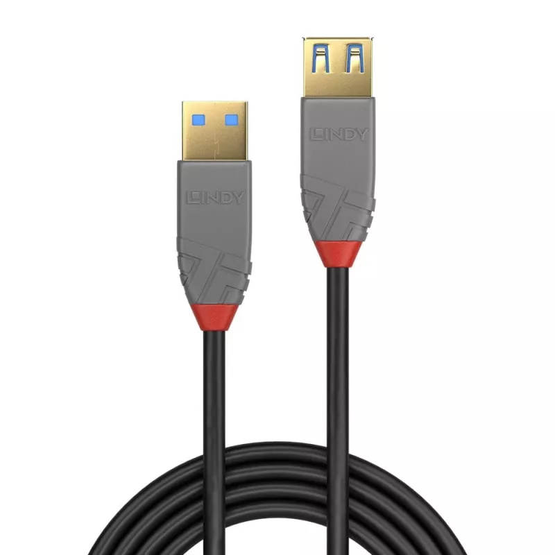 Lindy 1 m USB 3.2 Type-A -jatkokaapeli, 5 Gbit/s, Anthra Line