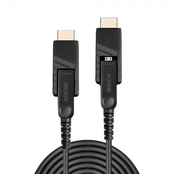 Lindy 100 m Fibre Optic Hybrid Micro-HDMI 18G -kaapeli irrotettavilla HDMI- ja DVI-pistokkeilla
