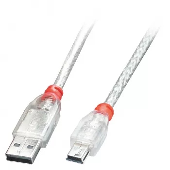 Lindy 1 m USB 2.0 -kaapeli - tyyppi A – Mini-B, läpinäkyvä