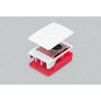 Raspberry Pi 5 kotelo, punainen/valkoinen, tuulettimella (SC1159)