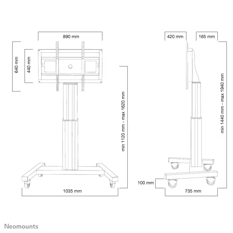 Neomounts PLASMA-M2500SILVER TV-telinepyörillä 42-100