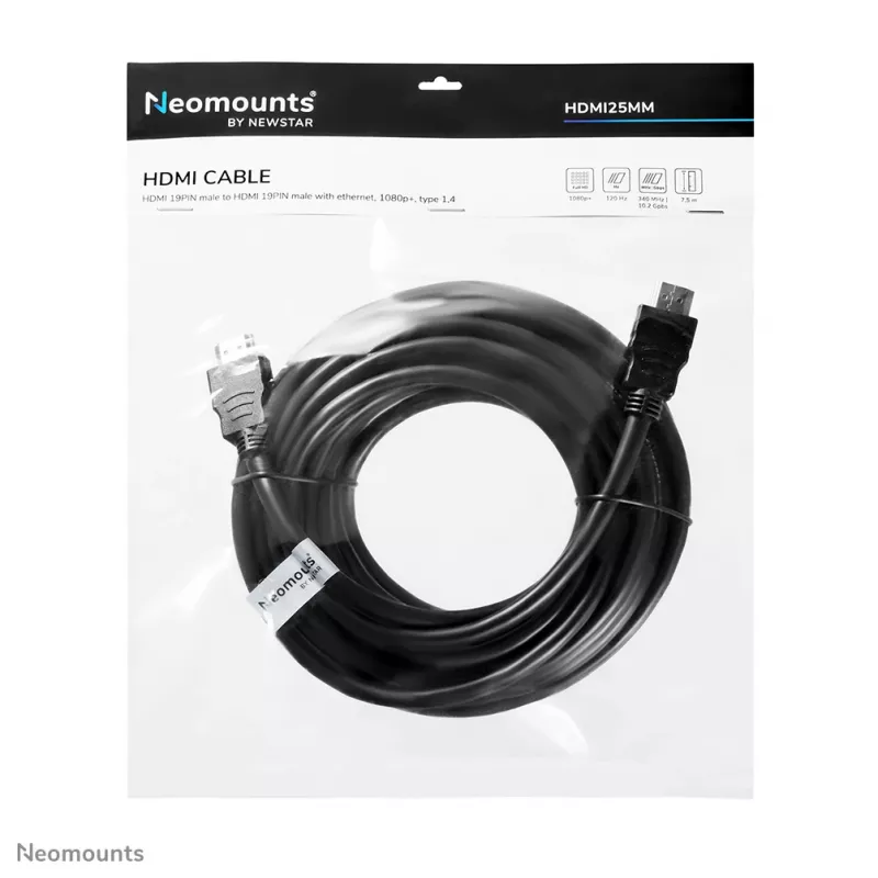 Neomounts HDMI25MM HDMI-kaapeli – 7,5 metriä, 7,5 m, 10,2 Gbit/s, musta