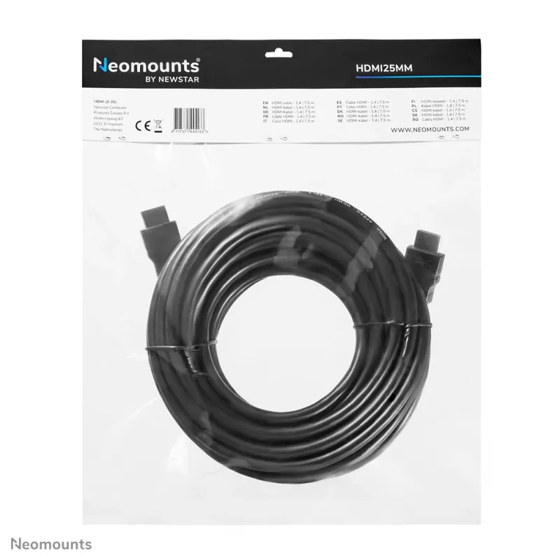 Neomounts HDMI25MM HDMI-kaapeli – 7,5 metriä, 7,5 m, 10,2 Gbit/s, musta