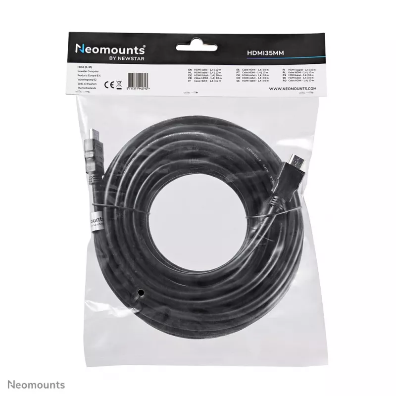Neomounts HDMI35MM HDMI-kaapeli - 10 metriä, 10 m, HDMI Type-A (standardi), HDMI Type-A (standardi), 10,2 Gbit/s, musta