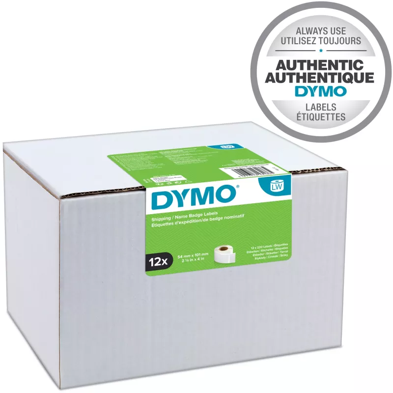 DYMO S0722420 LabelWriter lähetys-/nimikorttitarrat, 54 x 101 mm, 12 rullaa x 220 (2640 tarraa), itseliimautuvat, valkoiset