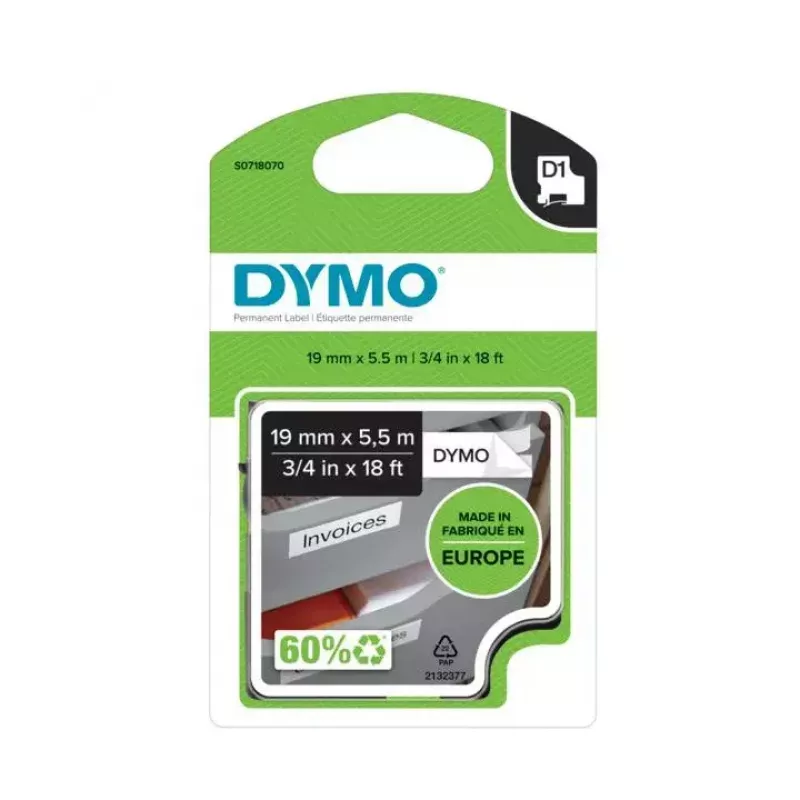 Tarranauha DYMO D1 Durable musta valkoisella 19mm