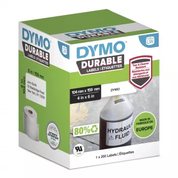 DYMO Authentic LabelWriter Durable -tarrat | 104mm x 159mm | valkoinen polypropeeni | 200 suurta itseliimautuvaa tarraa | suurtehoinen | LabelWriter-tarratulostimille