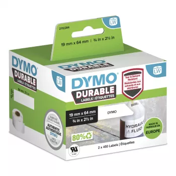 DYMO LabelWriter Durable teollisuustarrat | 19 mm x 64 mm | valkoinen poly | 2 rullaa à 450 (900 itseliimautuvaa tarraa) | alkuperäinen | LabelWriter-tarratulostimille