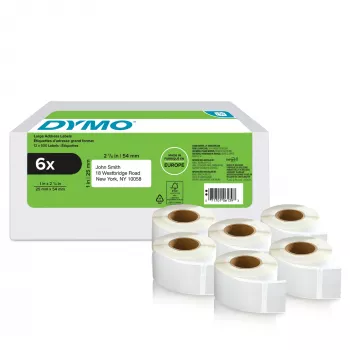 DYMO LabelWriter 2177564 palautusosoitetarrat, 25 x 54 mm, 6 rullaa x 500, valkoinen