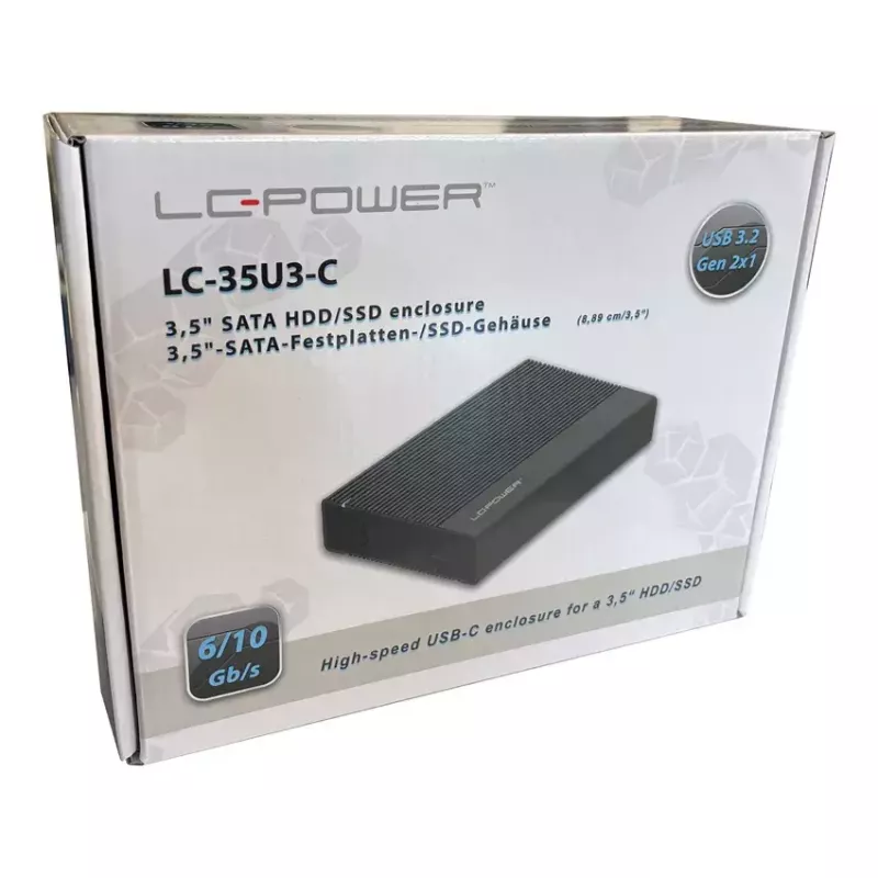 LC-Power LC-25U3-C 2,5 tuuman SATA HDD -kotelo, USB-C 3.2 Gen 2x1 10 Gb/s, SATA 6 Gb/s, musta