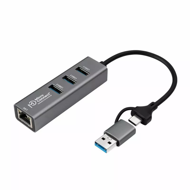 Microconnect USBHUB-RJ45-2IN1 USB-keskitin USB 3.2 Gen 1 (3.1 Gen 1) Type-A 5000 Mbit/s musta
