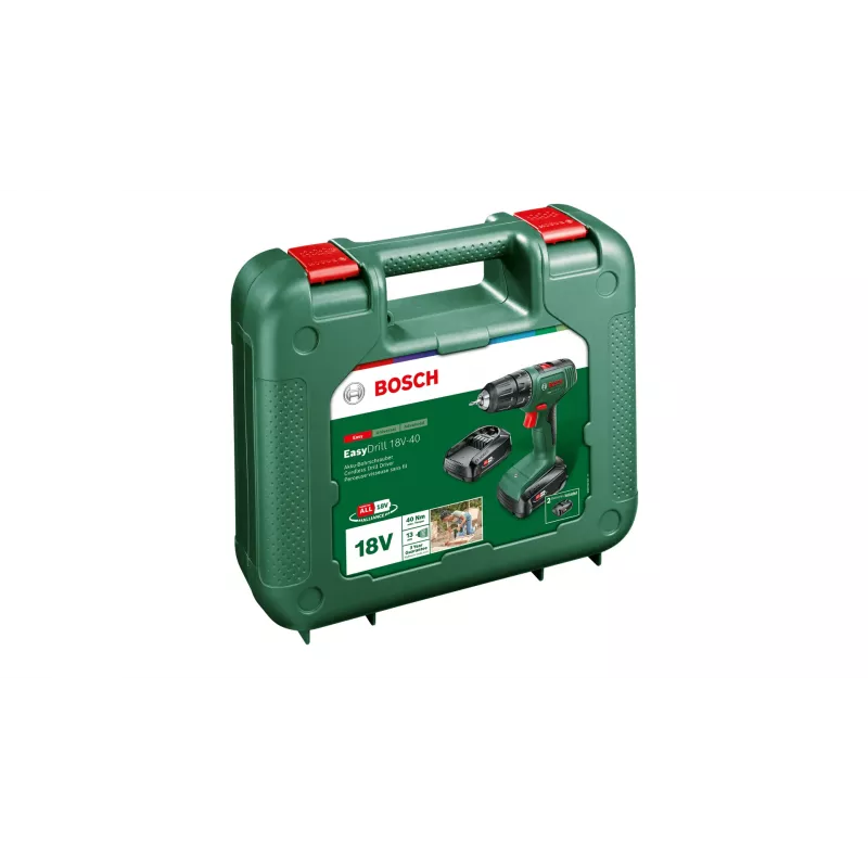 Bosch EasyDrill 18V-40 06039D8002 akkuiskuporakone-ruuvinväännin, 2 nopeutta, 2x 1,5 Ah, kotelo