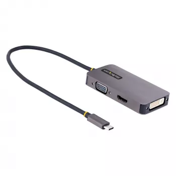 StarTech.com USB-C-videosovitin, USB-C HDMI DVI VGA -sovitin, jopa 4K 60 Hz, alumiini, moniporttinen videonäyttösovitin, Thunderbolt 3/4 -yhteensopiva, USB Type-C -matkasovitin