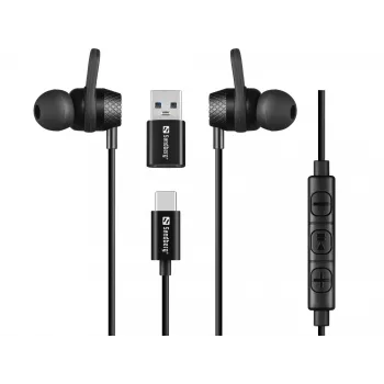 Headset Sandberg USB-C/A in-ear-set line-mikrofonilla