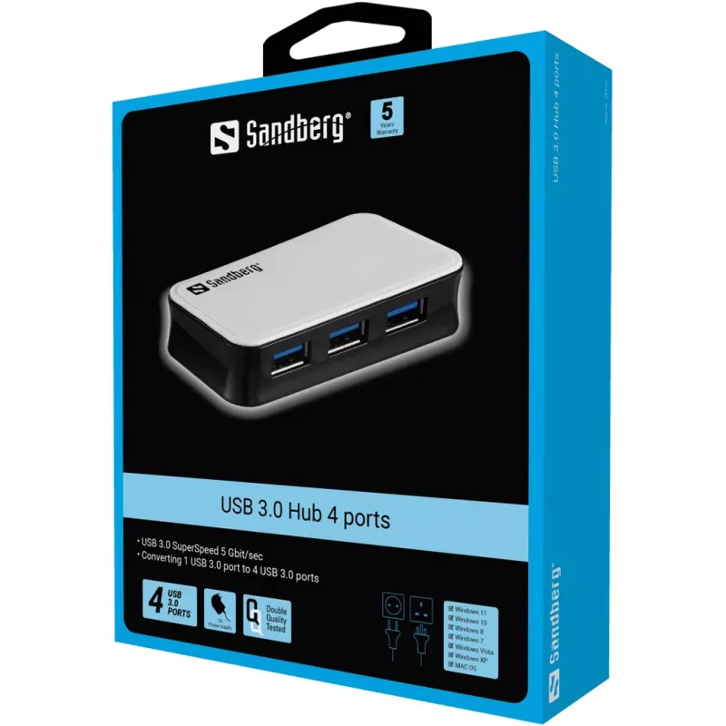 Sandberg USB 3.0 -keskitin 4 porttia