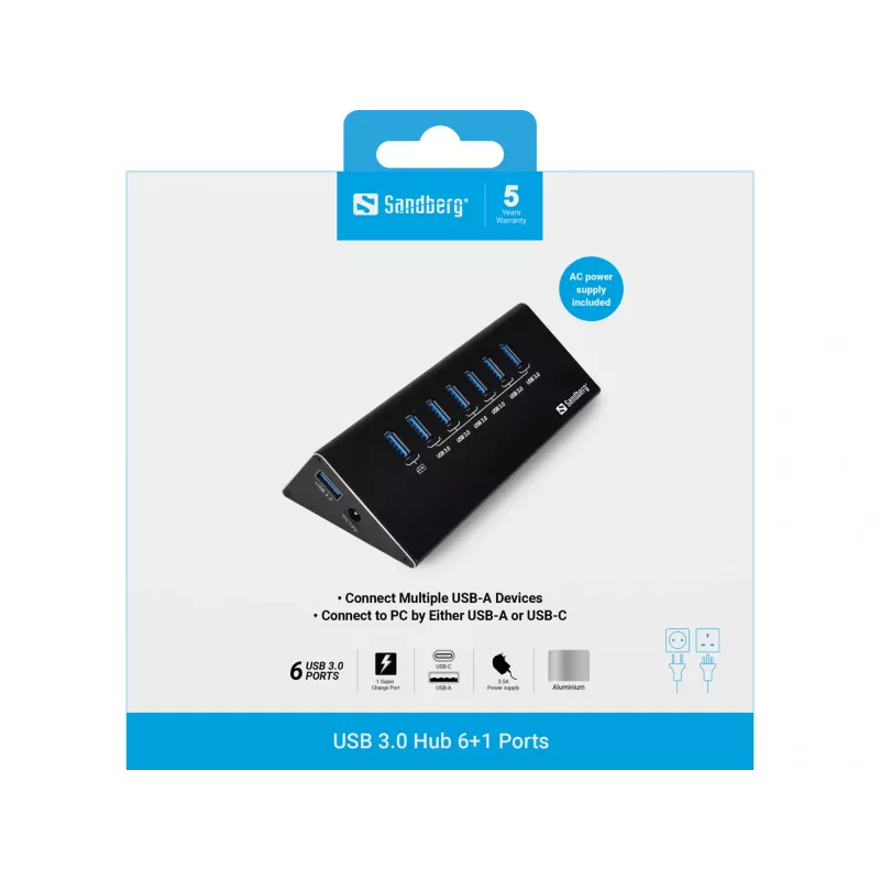 Sandberg USB 3.0 -keskitin 6+1 porttia
