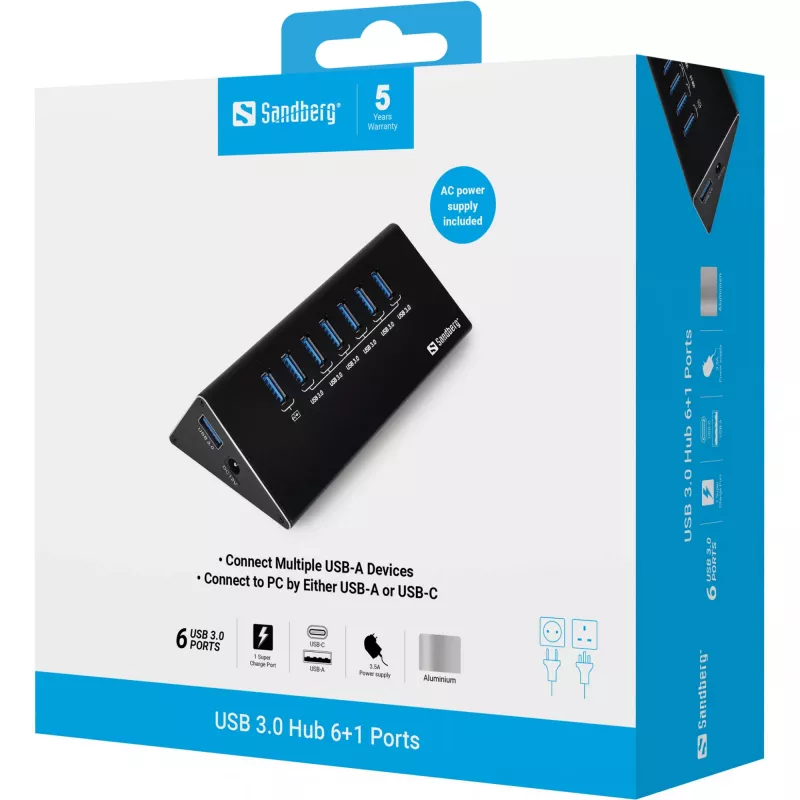 Sandberg USB 3.0 -keskitin 6+1 porttia
