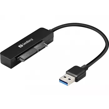 Sandberg USB 3.0 SATA-linkki, musta, 5 Gbit/s, 20 g, 77 mm, 18 mm, 193 mm