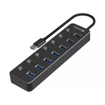 USB-keskitin Sandberg 7 porttia USB 3.0 musta alumiini