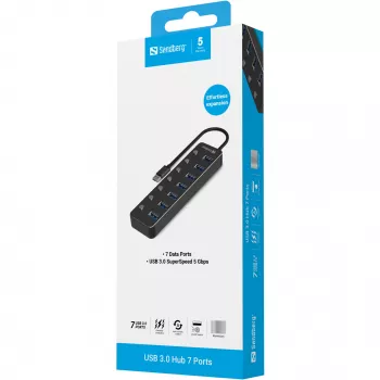 USB-keskitin Sandberg 7 porttia USB 3.0 musta alumiini