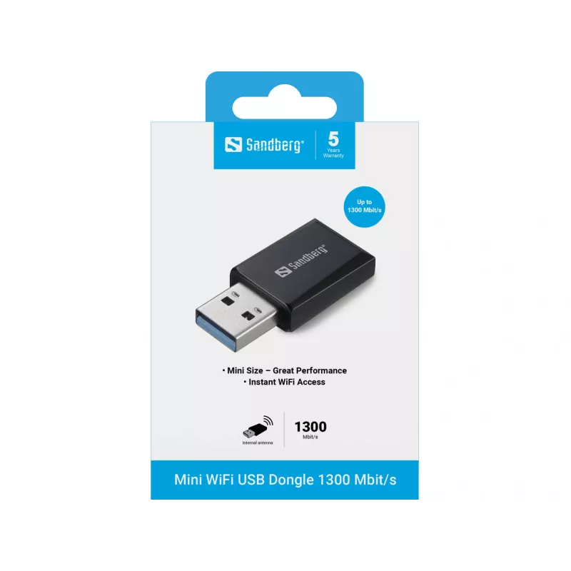 Mini WiFi -dongle Sandberg 1300 Mbit/s USB Type-A dual-band