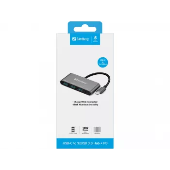 USB-C 3xUSB 3.0 -keskittimeen + PD Sandberg 136-03