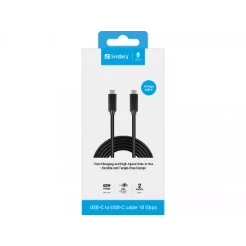 Sandberg USB-C USB-C 2M USB 3.1 Gen.2, 2 m, USB C, USB C, USB 3.2 Gen 2 (3.1 Gen 2), uros/uros, musta